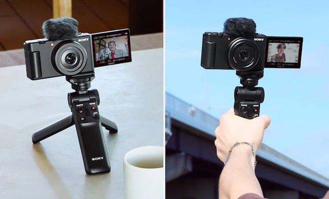pessoas se gravando no modo selfie com a camera sony vlogging zv1f